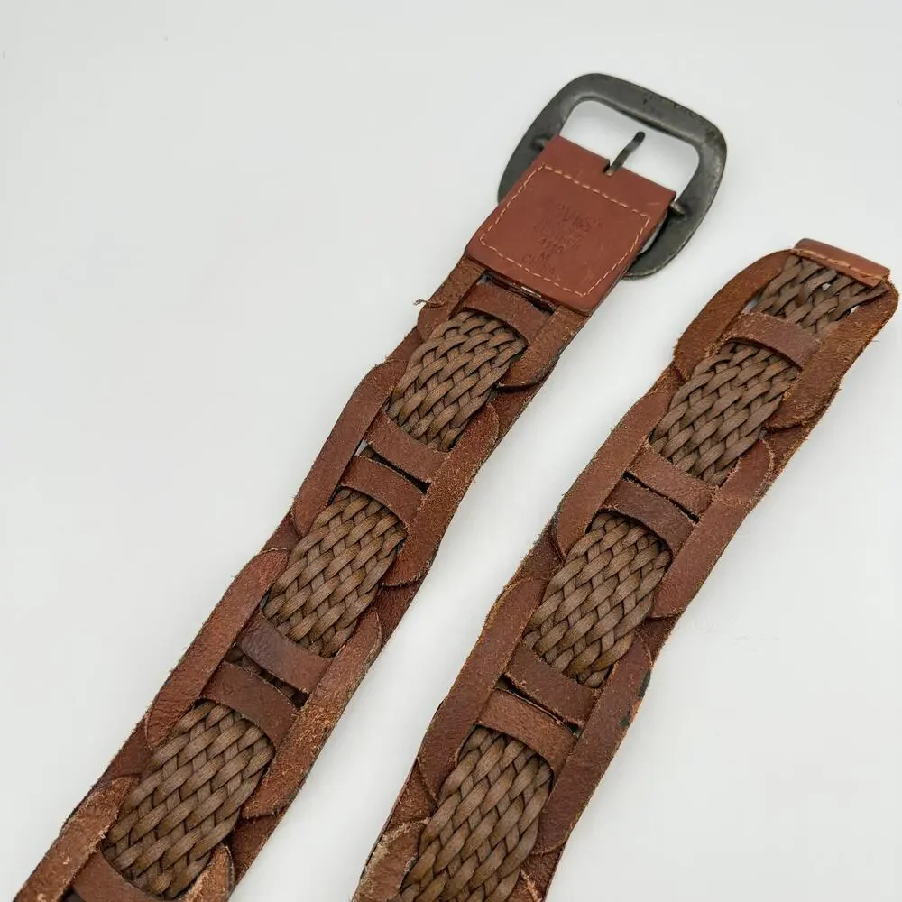 Vintage Y2K Levi's Genuine Leather Braided Belt Brown Woven Western Boho Size M